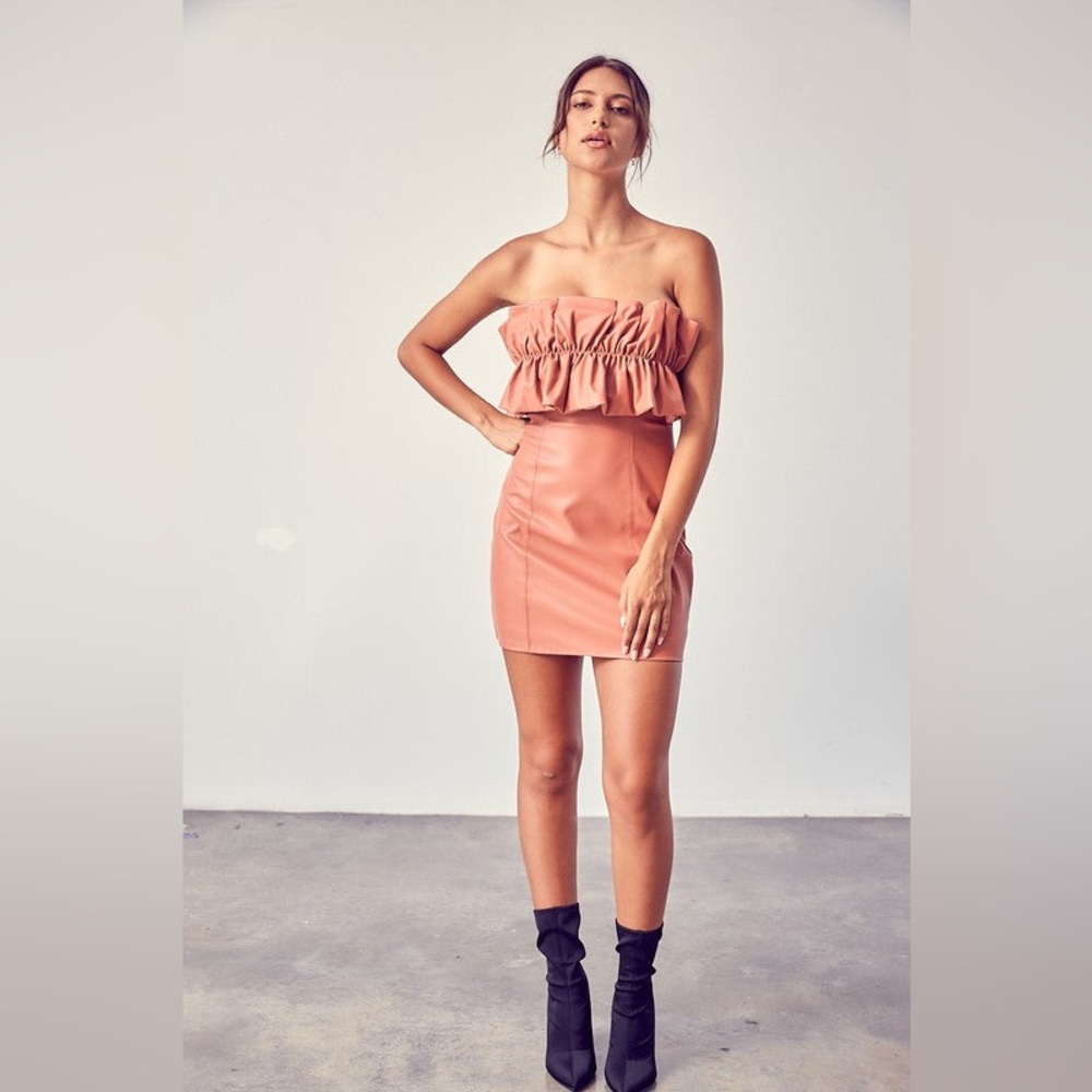 FAUX LEATHER RUCHED TUBE DRESS